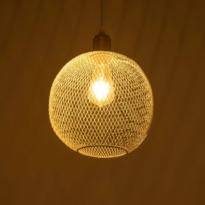 WIRE 203-0005 Μοντέρνο Κρεμαστό Φωτιστικό Πλέγμα Μονόφωτο 1 x E27 IP20 Λευκό Μέταλλο – Μ25 x Π25 x Υ30cm