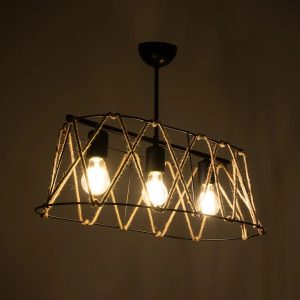 GATSBY 203-0006 Vintage Κρεμαστό Φωτιστικό Σχοινί Τρίφωτο 3 x E27 IP20 Μαύρο Μέταλλο με Μπεζ Σχοινί – Μ60 x Π28 x Υ22cm