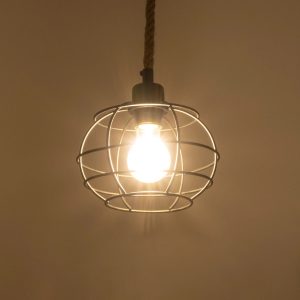 TALAH 203-0008 Vintage Κρεμαστό Φωτιστικό Σχοινί Μονόφωτο 1 x E27 IP20 Μαύρο Μέταλλο με Μπεζ Σχοινί – Μ20 x Π20 x Υ20cm
