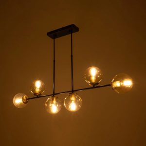 LATTICE 203-0016 Μοντέρνο Κρεμαστό Φωτιστικό Μπάλα Πολύφωτο 6 x E27 IP20 Μαύρο & Μπρούτζινο Μέταλλο με Mελί Γυαλί – Μ120 x Π15 x Υ32cm