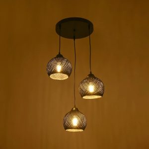 YASAM 203-0022 Vintage Κρεμαστό Φωτιστικό Πλέγμα Τρίφωτο 3 x E27 IP20 Μαύρο Ρατάν – Μ42 x Π42 x Υ54cm
