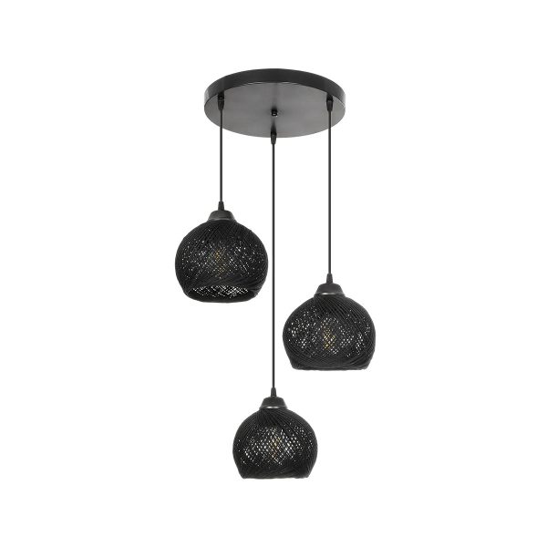 YASAM 203-0022 Vintage Κρεμαστό Φωτιστικό Πλέγμα Τρίφωτο 3 x E27 IP20 Μαύρο Ρατάν - Μ42 x Π42 x Υ54cm - Image 3