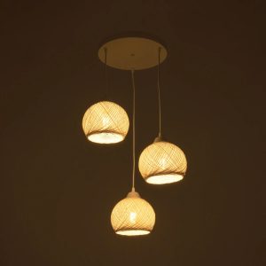 YASAM 203-0023 Vintage Κρεμαστό Φωτιστικό Πλέγμα Τρίφωτο 3 x E27 IP20 Λευκό Ρατάν – Μ42 x Π42 x Υ54cm