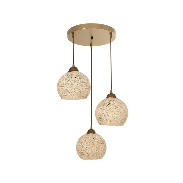 YASAM 203-0024 Vintage Κρεμαστό Φωτιστικό Πλέγμα Τρίφωτο 3 x E27 IP20 Μπεζ Ρατάν - Μ42 x Π42 x Υ54cm - Image 3