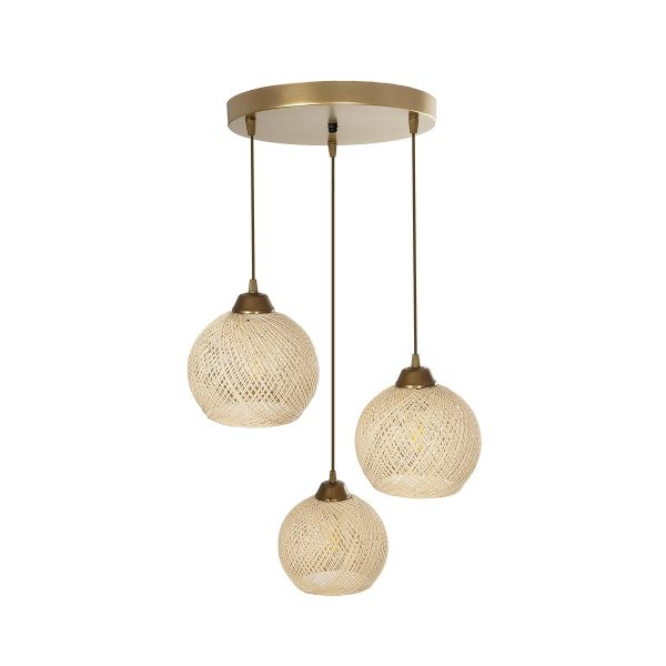 YASAM 203-0024 Vintage Κρεμαστό Φωτιστικό Πλέγμα Τρίφωτο 3 x E27 IP20 Μπεζ Ρατάν - Μ42 x Π42 x Υ54cm - Image 5