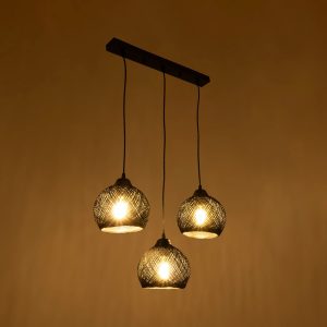 YASAM 203-0026 Vintage Κρεμαστό Φωτιστικό Ράγα Τρίφωτο 3 x E27 IP20 Μαύρο Ρατάν – Μ45 x Π18 x Υ30cm