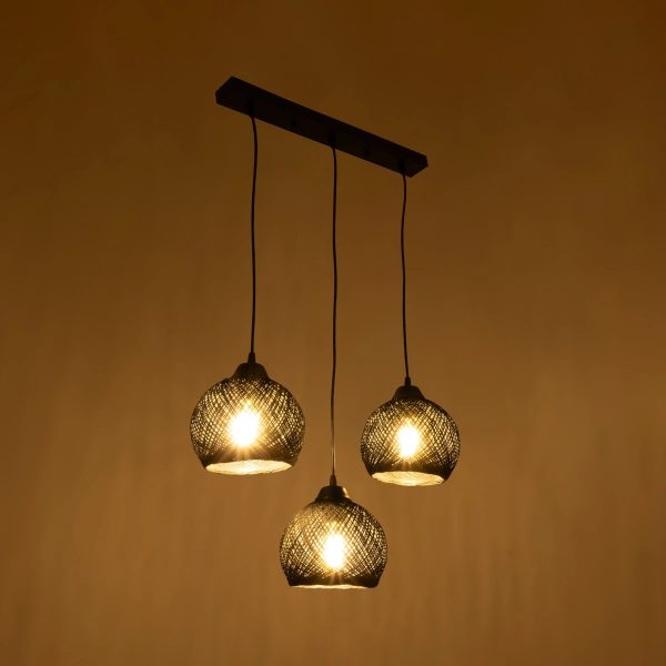 YASAM 203-0026 Vintage Κρεμαστό Φωτιστικό Ράγα Τρίφωτο 3 x E27 IP20 Μαύρο Ρατάν - Μ45 x Π18 x Υ30cm - Image 2