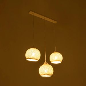 YASAM 203-0027 Vintage Κρεμαστό Φωτιστικό Ράγα Τρίφωτο 3 x E27 IP20 Λευκό Ρατάν – Μ45 x Π18 x Υ30cm