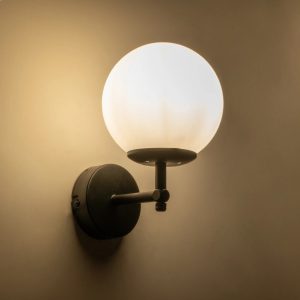 DALPH 203-0032 Vintage Επιτοίχιο Φωτιστικό Απλίκα Μονόφωτο 1 x E27 IP20 Μαύρο Μέταλλο με Λευκό Γυαλί – M18 x Π15 x Υ23cm