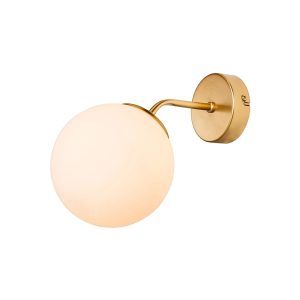 DALPH 203-0033 Vintage Επιτοίχιο Φωτιστικό Απλίκα Μονόφωτο 1 x E27 IP20 Χρυσό Μέταλλο με Λευκό Γυαλί – M15 x Π18 x Υ22.5cm