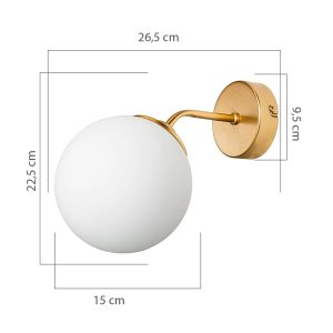 DALPH 203-0033 Vintage Επιτοίχιο Φωτιστικό Απλίκα Μονόφωτο 1 x E27 IP20 Χρυσό Μέταλλο με Λευκό Γυαλί – M15 x Π18 x Υ22.5cm