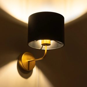 RALPH 203-0040 Vintage Επιτοίχιο Φωτιστικό Απλίκα Μονόφωτο 1 x E27 IP20 Χρυσό Μέταλλο με Μαύρο Ύφασμα – Μ22 x Π29 x Υ30cm
