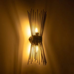 HORN 203-0043 Vintage Επιτοίχιο Φωτιστικό Απλίκα Δίφωτο 2 x E14 IP20 Μαύρο Μέταλλο – Μ14 x Π17 x Υ44.5cm
