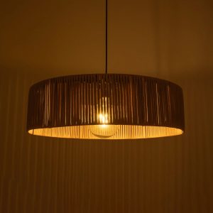 KYCLOS 203-0044 Boho Κρεμαστό Φωτιστικό Καπέλο Μονόφωτο 1 x E27 IP20 Μπέζ Rattan – M55 x Π55 x Υ20cm