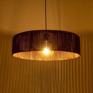 KYCLOS 203-0045 Boho Κρεμαστό Φωτιστικό Καπέλο Μονόφωτο 1 x E27 IP20 Καφέ Rattan – M55 x Π55 x Υ20cm
