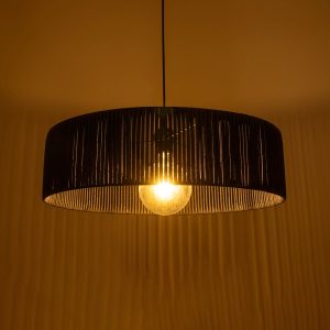 KYCLOS 203-0046 Boho Κρεμαστό Φωτιστικό Καπέλο Μονόφωτο 1 x E27 IP20 Μαύρο Rattan – M55 x Π55 x Υ20cm