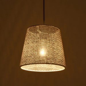 CONEY 203-0070 Μοντέρνο Κρεμαστό Φωτιστικό Καπέλο Μονόφωτο 1 x E27 IP20 Γκρι Διάτρητο Ύφασμα – Μ26 x Π26 x Υ25cm