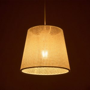 CONEY 203-0071 Μοντέρνο Κρεμαστό Φωτιστικό Καπέλο Μονόφωτο 1 x E27 IP20 Mπεζ Διάτρητο Ύφασμα – Μ26 x Π26 x Υ25cm