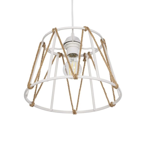 JUTE 203-0091 Μοντέρνο Κρεμαστό Φωτιστικό Σχοινί Μονόφωτο 1 x E27 IP20 Λευκό Πλαστικό με Μπεζ Σχοινί - Μ30 x Π30 x Υ23cm - Image 5