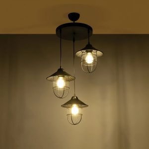 CAGE 203-0097 Vintage Κρεμαστό Φωτιστικό Καμπάνα Τρίφωτο 3 x E27 IP20 Μαύρο Μέταλλο – Μ30 x Π30 x Υ80cm