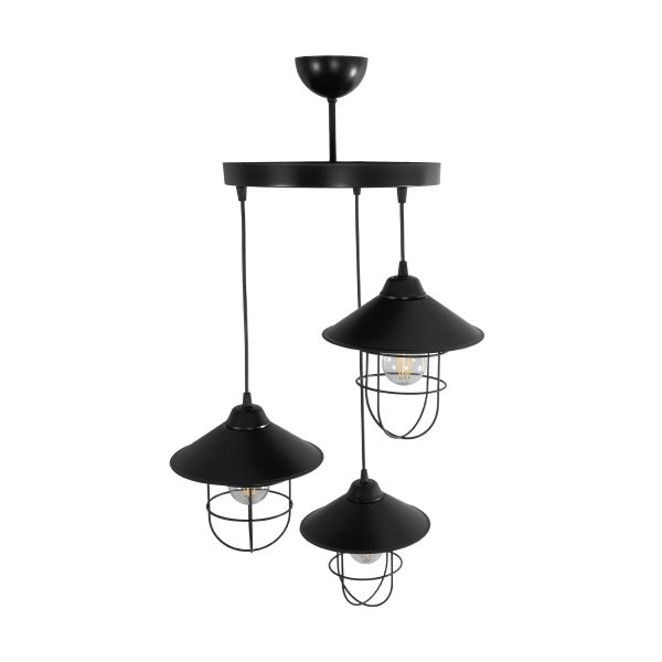 CAGE 203-0097 Vintage Κρεμαστό Φωτιστικό Καμπάνα Τρίφωτο 3 x E27 IP20 Μαύρο Μέταλλο - Μ30 x Π30 x Υ80cm - Image 5