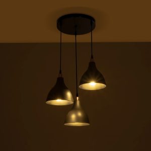 RADE 203-0127 Vintage Κρεμαστό Φωτιστικό Καμπάνα Τρίφωτο 3 x E27 IP20 Μαύρο Πλαστικό – Μ40 x Π40 x Υ80cm