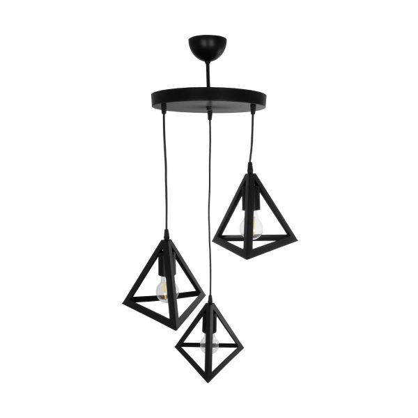 TRIANGLE 203-0160 Μοντέρνο Κρεμαστό Φωτιστικό Καμπάνα Τρίφωτο 3 x E27 IP20 Μαύρο Πλαστικό - Μ50 x Π50 x Υ80cm - Image 5