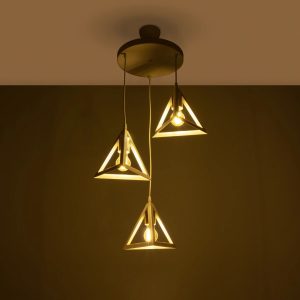 TRIANGLE 203-0166 Μοντέρνο Κρεμαστό Φωτιστικό Καμπάνα Τρίφωτο 3 x E27 IP20 Λευκό με Χρυσό Πλαστικό – Μ50 x Π50 x Υ80cm