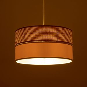 LIVA 203-0173 Μοντέρνο Κρεμαστό Φωτιστικό Καπέλο Μονόφωτο 1 x E27 IP20 Καφέ & Λευκό Ύφασμα – Μ38 x Π38 x Υ95cm