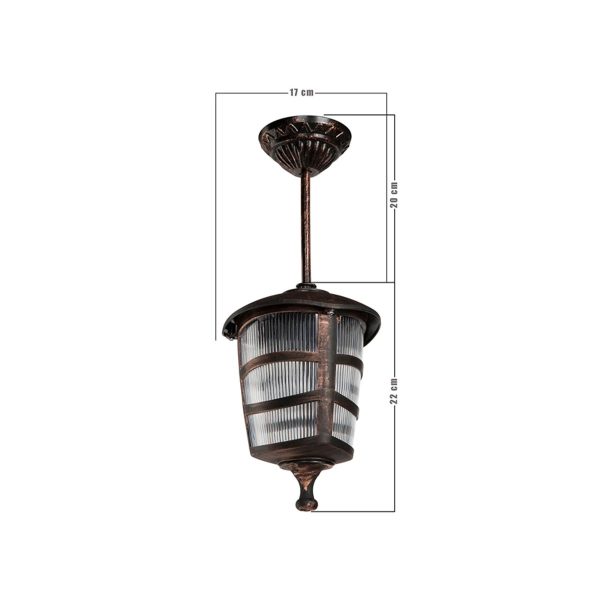 ZARDIN 203-0224 Vintage Κρεμαστό Φωτιστικό Φαναράκι Μονόφωτο 1 x E27 IP44 Χάλκινο Πλαστικό - Μ17 x Π17 x Υ42cm - Image 3