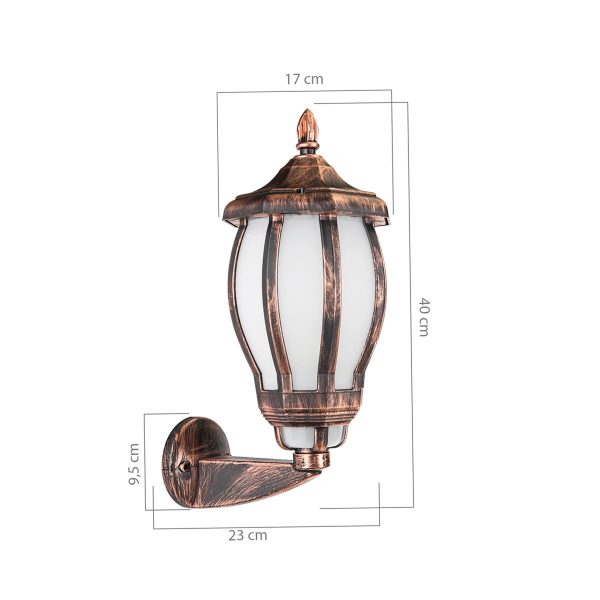 VERDI 203-0233 Vintage Επιτοίχιο Φωτιστικό Φαναράκι Μονόφωτο 1 x E27 IP44 Χάλκινο Πλαστικό - Μ23 x Π17 x Υ40cm - Image 3