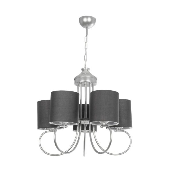 TRITON 203-0255 Vintage Κρεμαστό Φωτιστικό Καπέλο Πολύφωτο 5 x E27 IP20 Ασημί Μέταλλο με Γκρι Ύφασμα - Μ50 x Π50 x Υ48cm - Image 3