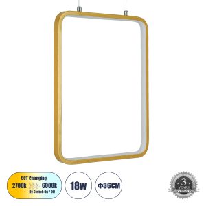NEROBA 61305 Κρεμαστό Φωτιστικό Οροφής Linear Design LED CCT 18W 1980lm 360° AC 220-240V – Εναλλαγή Φωτισμού μέσω Διακόπτη On/Off All In One Ψυχρό 6000k+Φυσικό 4500k+Θερμό 2700k Μ29 x Π2 x Υ36cm – Χρυσό Βούρτσας – 3 Years Warranty