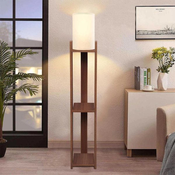 VENTORA 204-0125 Μοντέρνο Eπιδαπέδιο Φωτιστικό Μονόφωτο 1 x E27 IP20 Καφέ Ξύλο με Μπεζ Ύφασμα - Μ20 x Π20 x Υ142cm - Image 3