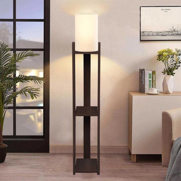VENTORA 204-0126 Μοντέρνο Eπιδαπέδιο Φωτιστικό Μονόφωτο 1 x E27 IP20 Καφέ Ξύλο με Μπεζ Ύφασμα - Μ20 x Π20 x Υ142cm - Image 3
