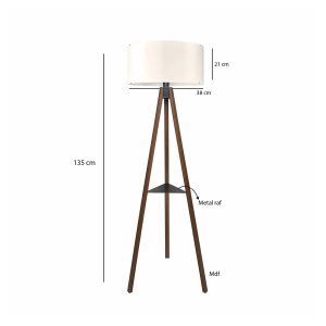 SHELF 204-0129 Μοντέρνο Eπιδαπέδιο Φωτιστικό Μονόφωτο 1 x E27 IP20 Καφέ Ξύλο με Μπεζ Ύφασμα – Μ38 x Π38 x Υ135cm