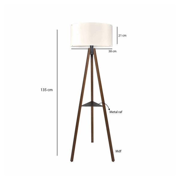 SHELF 204-0129 Μοντέρνο Eπιδαπέδιο Φωτιστικό Μονόφωτο 1 x E27 IP20 Καφέ Ξύλο με Μπεζ Ύφασμα - Μ38 x Π38 x Υ135cm - Image 2