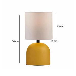 LOREN 204-0137 Μοντέρνο Eπιτραπέζιο Φωτιστικό Μονόφωτο 1 x E27 IP20 Κίτρινο Μέταλλο με Μπεζ        Ύφασμα – Μ15 x Π15 x Υ31cm