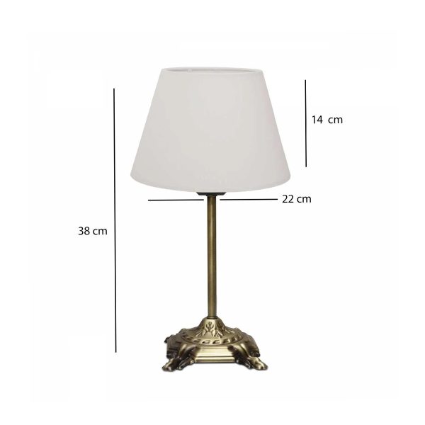 AΝΤΙQUE 204-0142 Vintage Eπιτραπέζιο Φωτιστικό Μονόφωτο 1 x E27 IP20 Μπρούτζινο Μέταλλο με Λευκό Ύφασμα - Μ22 x Π22 x Υ38cm - Image 2