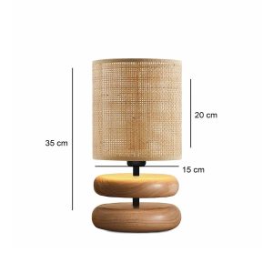 KLOO 204-0143 Boho Eπιτραπέζιο Φωτιστικό Μονόφωτο 1 x E27 IP20 Καφέ Ξύλο με Μπεζ Διάτρητο Ύφασμα – Μ15 x Π15 x Υ35cm