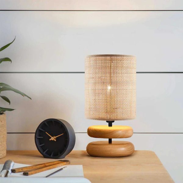KLOO 204-0143 Boho Eπιτραπέζιο Φωτιστικό Μονόφωτο 1 x E27 IP20 Καφέ Ξύλο με Μπεζ Διάτρητο Ύφασμα - Μ15 x Π15 x Υ35cm - Image 3
