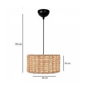 POMEGRANDE 204-0157 Boho Κρεμαστό Φωτιστικό Kαπέλο Μονόφωτο 1 x E27 IP20 Μπεζ Rattan – Μ30 x Π30 x Υ16cm
