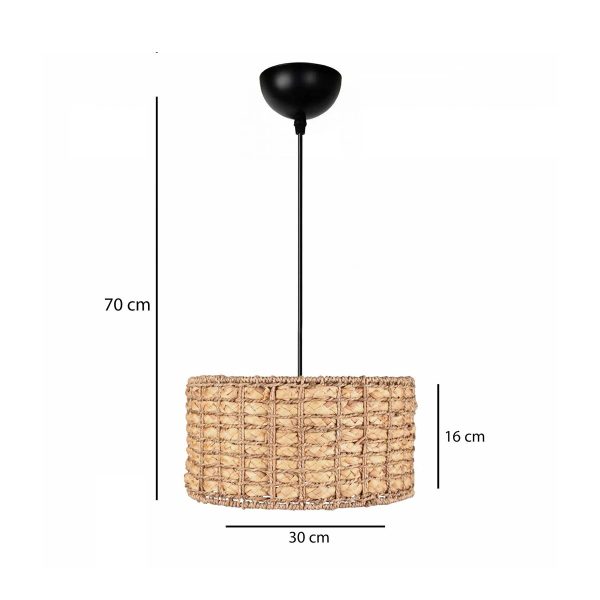 POMEGRANDE 204-0157 Boho Κρεμαστό Φωτιστικό Kαπέλο Μονόφωτο 1 x E27 IP20 Μπεζ Rattan - Μ30 x Π30 x Υ16cm - Image 2