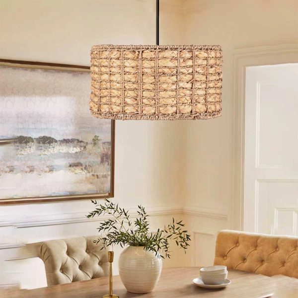 POMEGRANDE 204-0157 Boho Κρεμαστό Φωτιστικό Kαπέλο Μονόφωτο 1 x E27 IP20 Μπεζ Rattan - Μ30 x Π30 x Υ16cm - Image 3