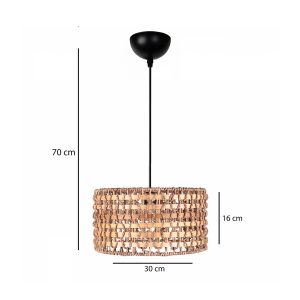 POMEGRANDE 204-0158 Boho Κρεμαστό Φωτιστικό Kαπέλο Μονόφωτο 1 x E27 IP20 Μπεζ Rattan με Καφέ Ξυλο – Μ30 x Π30 x Υ16cm