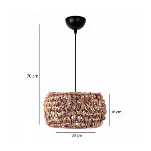 DARIO 204-0159 Boho Κρεμαστό Φωτιστικό Kαπέλο Μονόφωτο 1 x E27 IP20 Καφέ Rattan – Μ29 x Π29 x Υ16cm