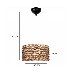 POMEGRANDE 204-0160 Boho Κρεμαστό Φωτιστικό Kαπέλο Μονόφωτο 1 x E27 IP20 Καφέ Rattan – Μ29 x Π29 x Υ16cm
