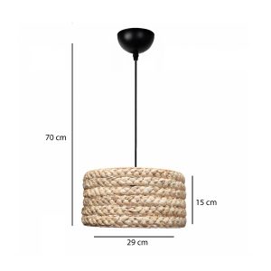 POMEGRANDE 204-0161 Boho Κρεμαστό Φωτιστικό Kαπέλο Μονόφωτο 1 x E27 IP20 Μπεζ Rattan – Μ29 x Π29 x Υ15cm