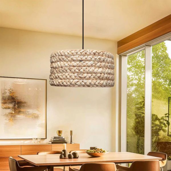 POMEGRANDE 204-0161 Boho Κρεμαστό Φωτιστικό Kαπέλο Μονόφωτο 1 x E27 IP20 Μπεζ Rattan - Μ29 x Π29 x Υ15cm - Image 3