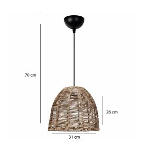 MEKA 204-0162 Boho Κρεμαστό Φωτιστικό Καμπάνα Μονόφωτο 1 x E27 IP20 Καφε Σχοινί – Μ31 x Π31 x Υ26cm